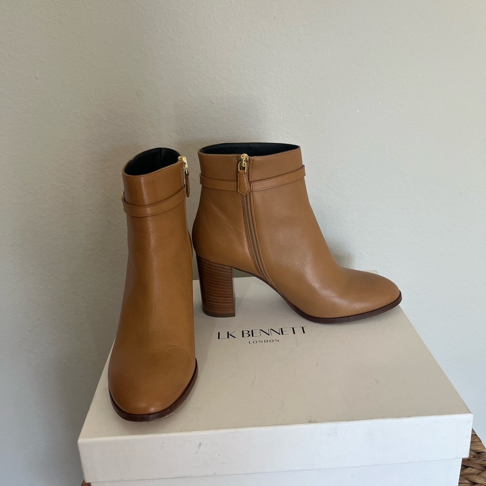 LK Bennett Bryony Leather Tan Ankle Booties with Block Heel
